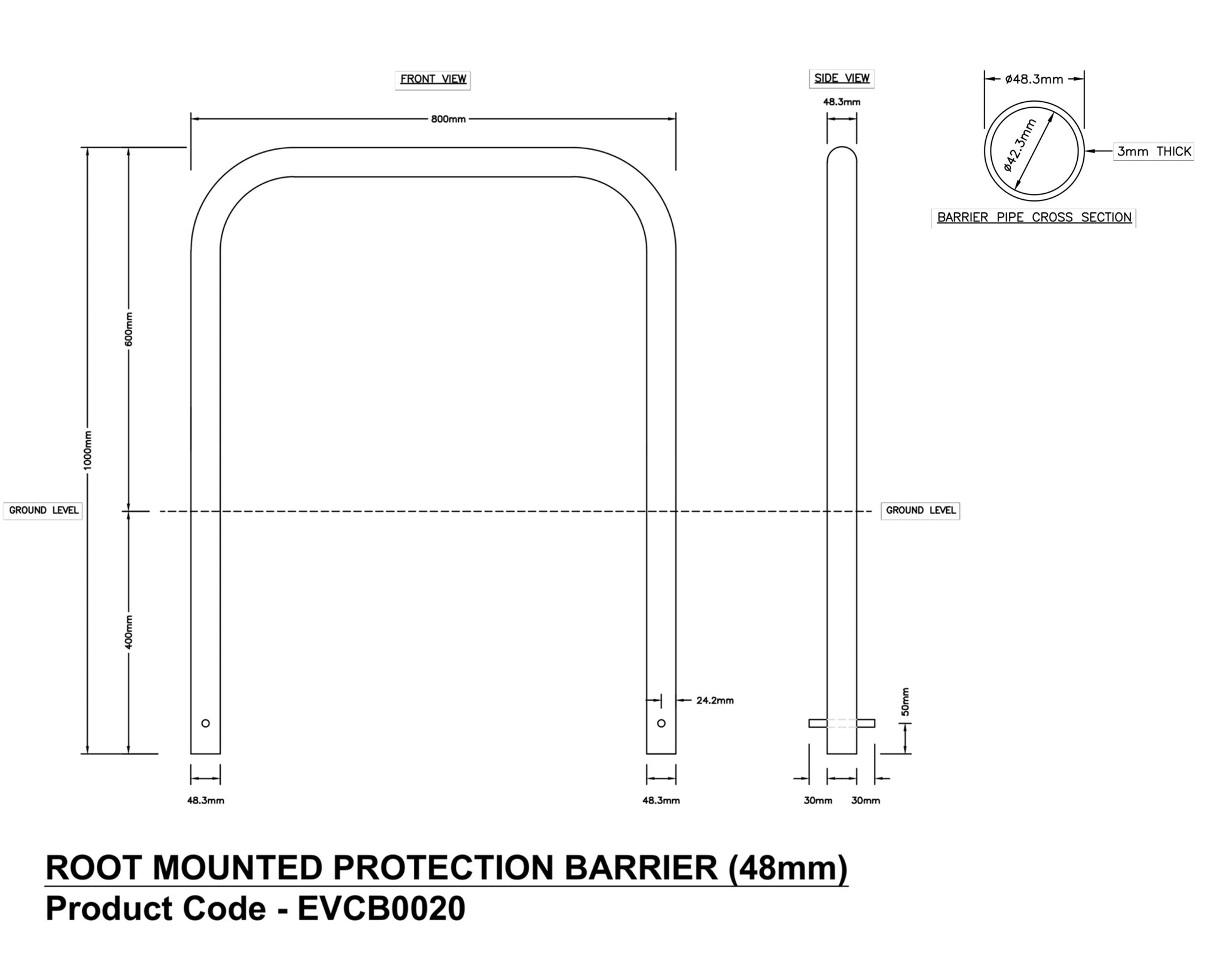EV Charging Pedestal Protection Barrier (root mount)