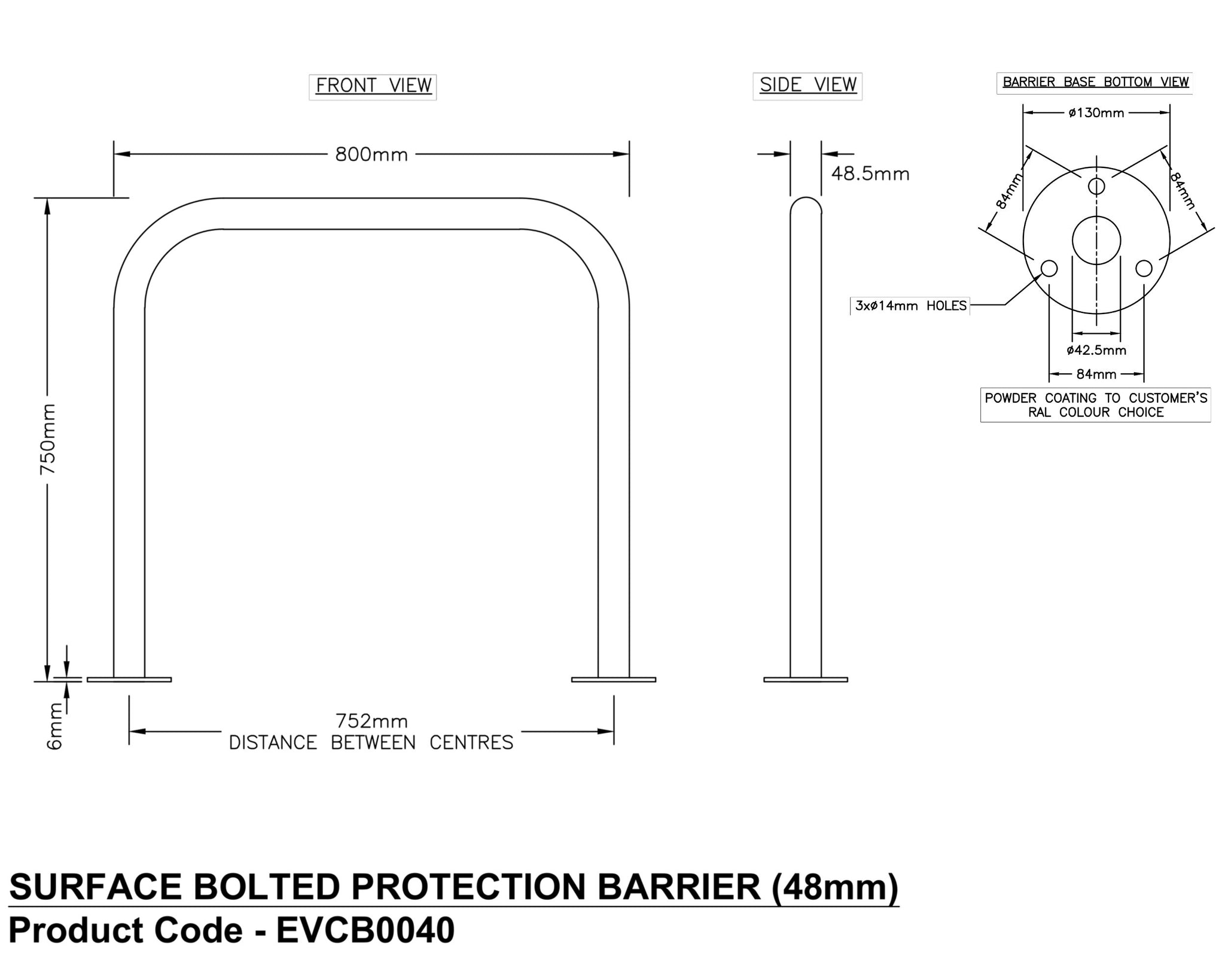 EV Charging Pedestal Protection Barrier (ground mount)