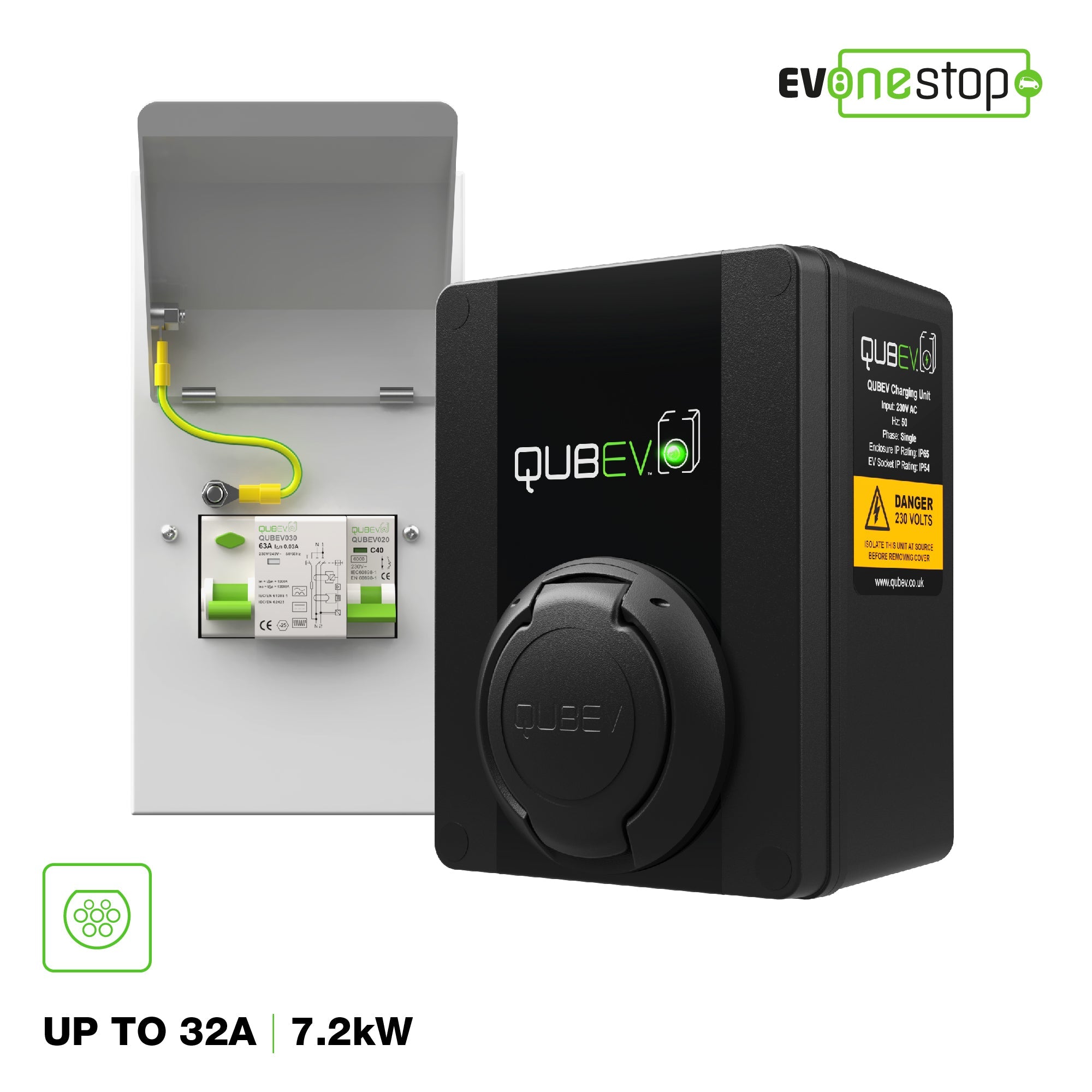 QUBEV - EV Charging Unit | Type 2 Socket | 32 Amp/7.2 kW | IP65 |