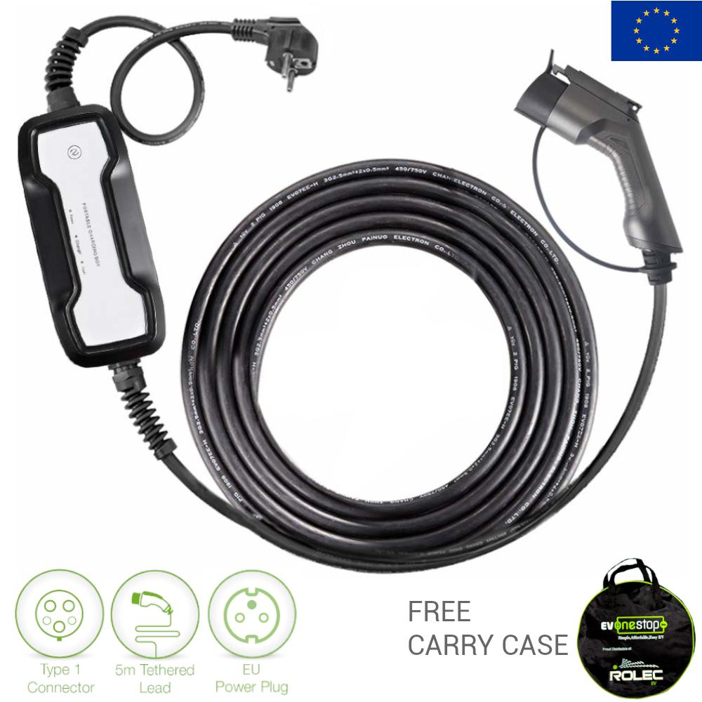 EV Home charging cable | Type 1 to Schuko plug | 10/16 Amp | 5/10 Metre | Mode 2 |